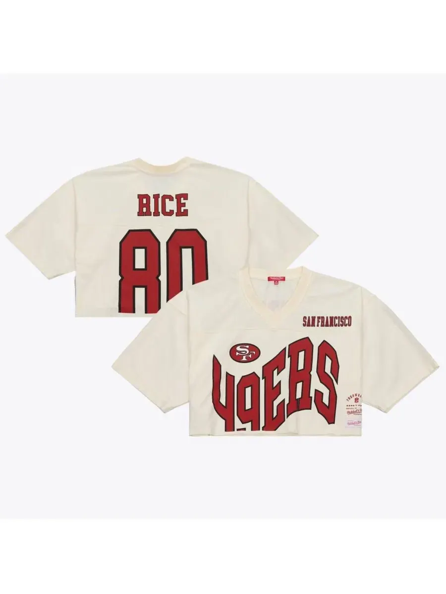 Женская укороченная футболка с принтом Jerry Rice San Francisco 49ers Mitchell & Ness