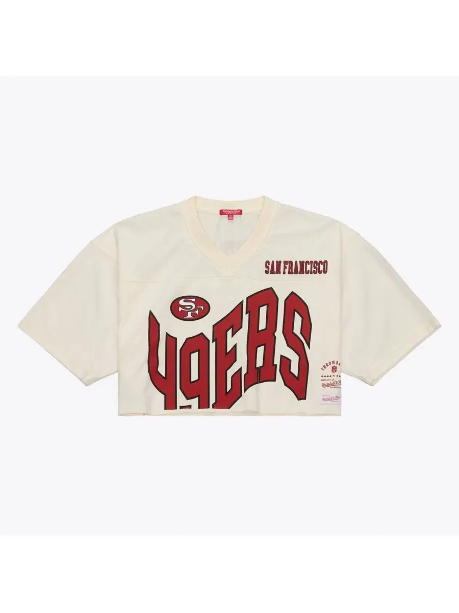 Женская укороченная футболка с принтом Jerry Rice San Francisco 49ers Mitchell & Ness — изображение 2 из 5, бежевый
