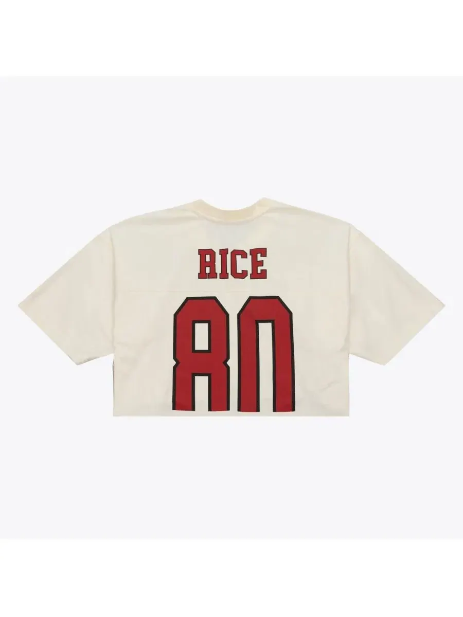 Женская укороченная футболка с принтом Jerry Rice San Francisco 49ers Mitchell & Ness — изображение 4 из 5, бежевый