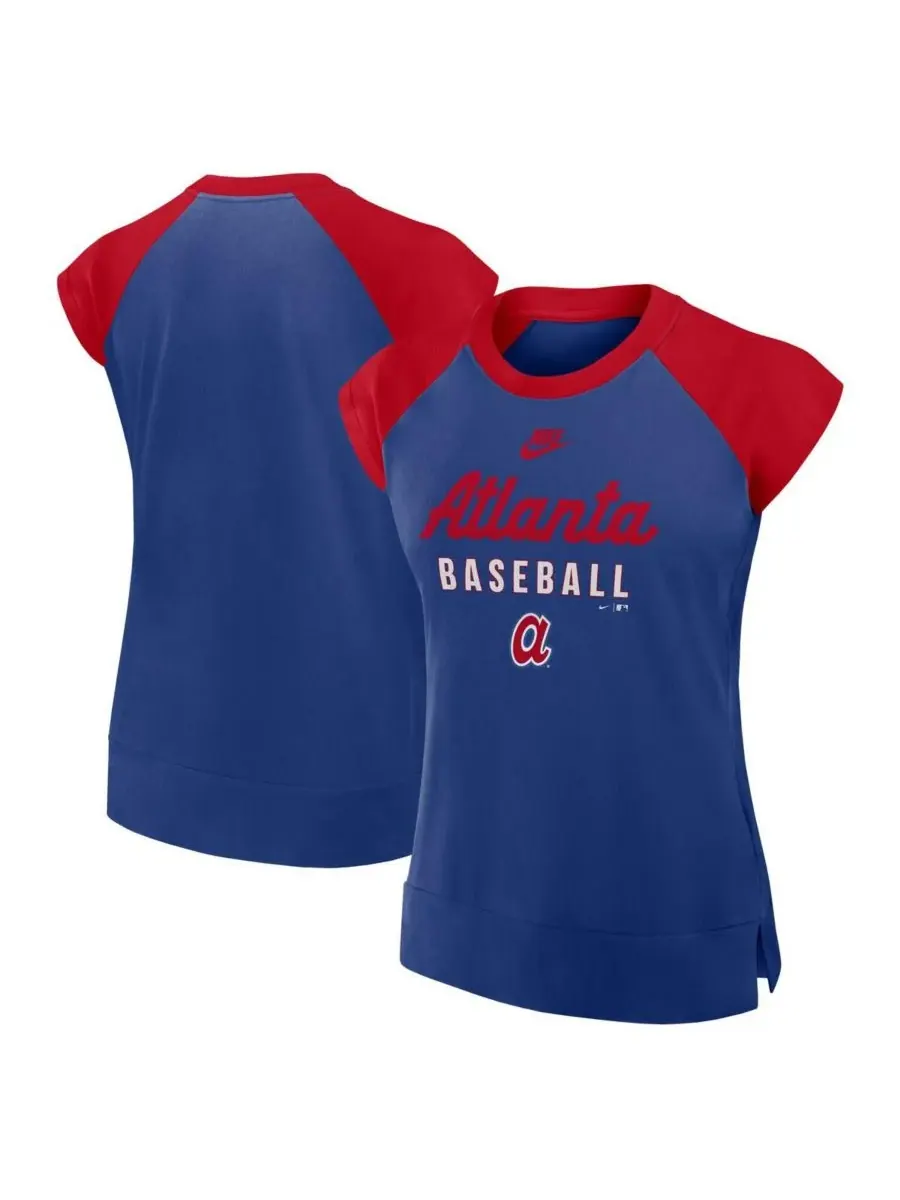 Nike Женская футболка-реглан Royal/Red Atlanta Braves Cooperstown Collection Performance