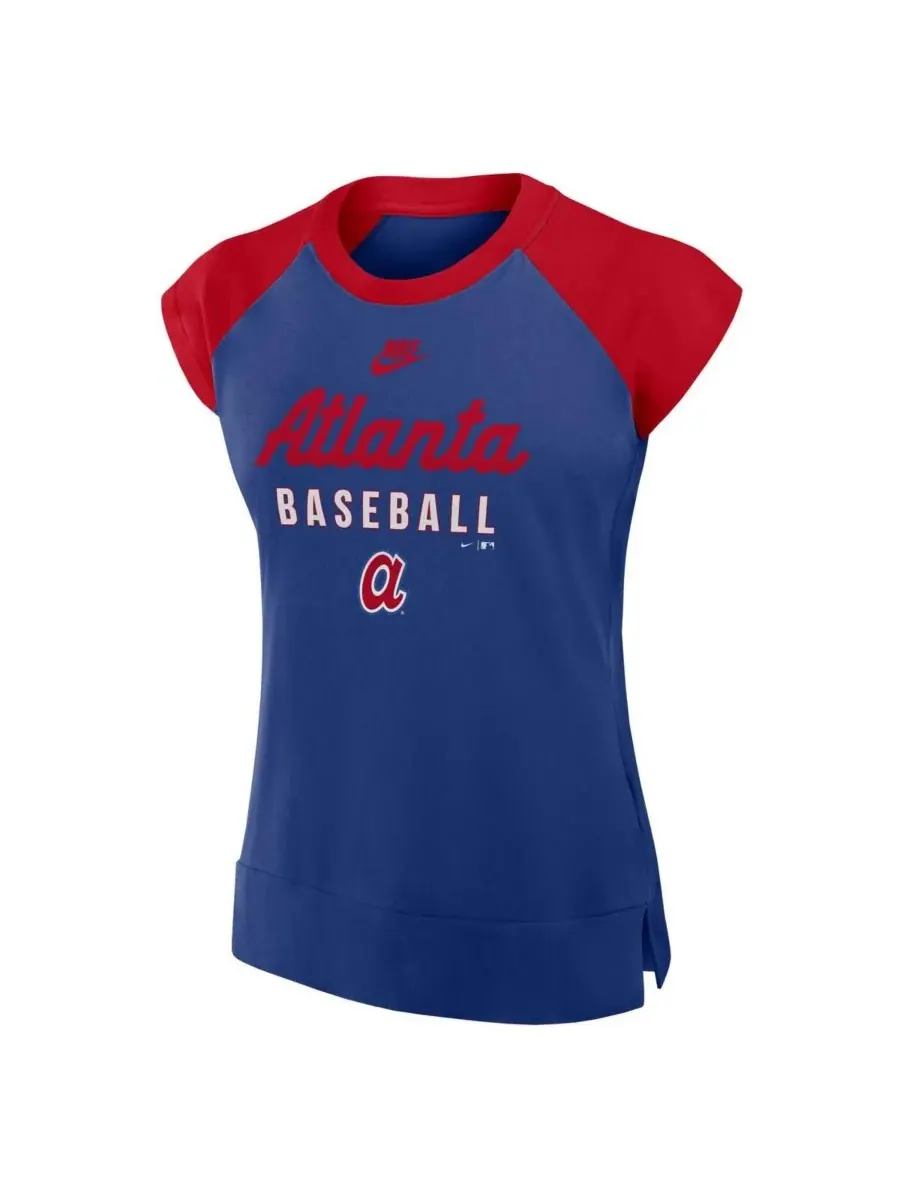 Nike Женская футболка-реглан Royal/Red Atlanta Braves Cooperstown Collection Performance — изображение 2 из 5, красный