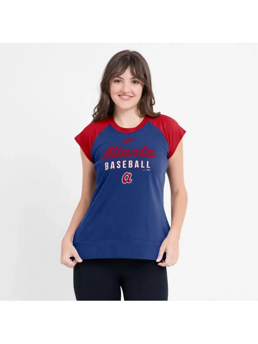 Nike Женская футболка-реглан Royal/Red Atlanta Braves Cooperstown Collection Performance — изображение 4 из 5, красный