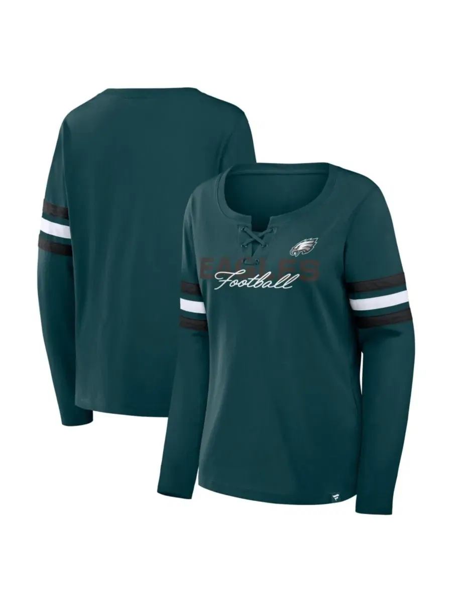 Женская футболка с длинным рукавом с кружевной шнуровкой Philadelphia Eagles Team First Coverage