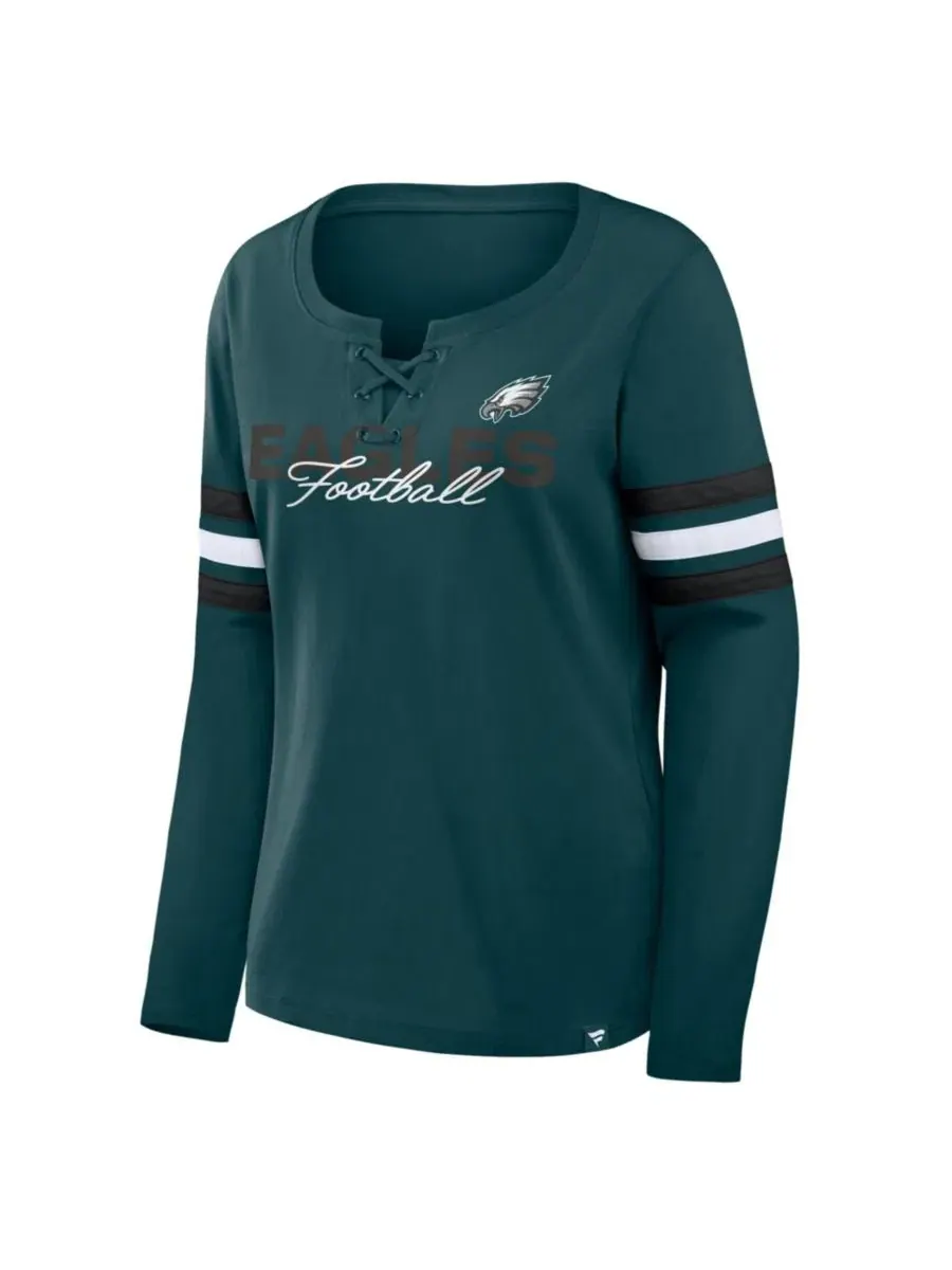 Женская футболка с длинным рукавом с кружевной шнуровкой Philadelphia Eagles Team First Coverage — изображение 2 из 3