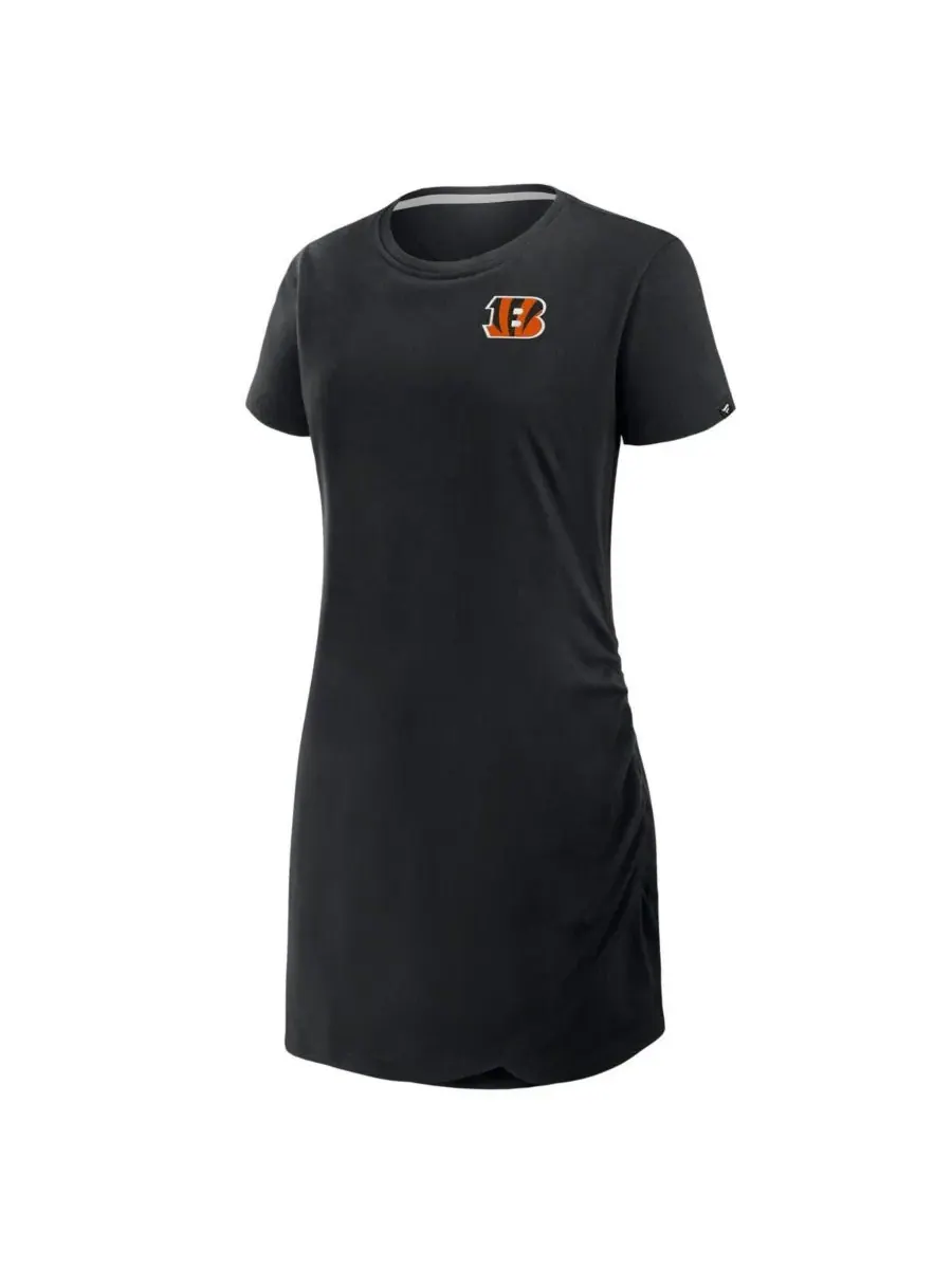Fanatics Женское черное платье-футболка с драпировкой и сборками в стиле Cincinnati Bengals — изображение 2 из 3, черный
