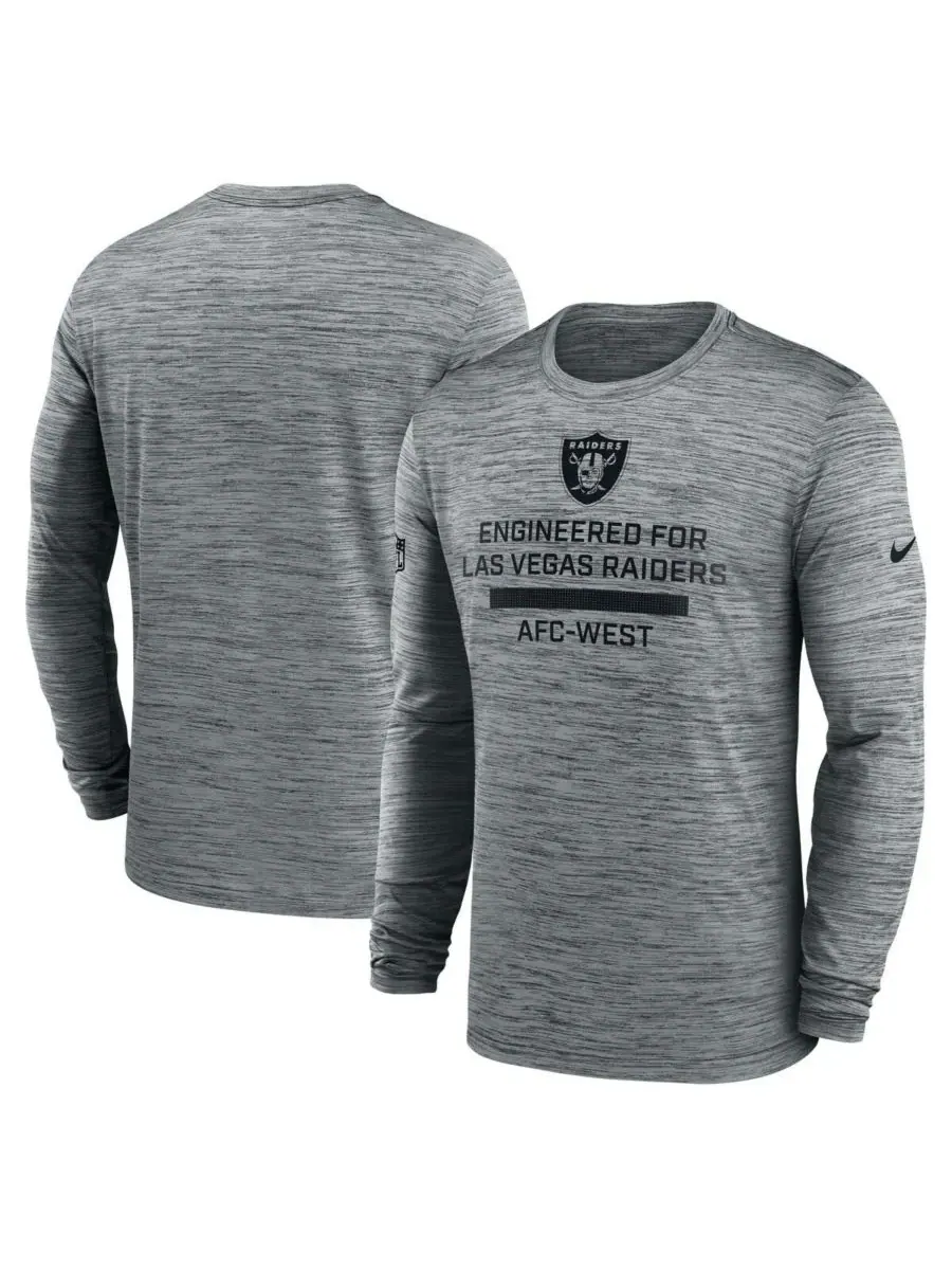 Nike Мужская серая футболка с длинным рукавом Las Vegas Raiders Sideline Velocity Performance