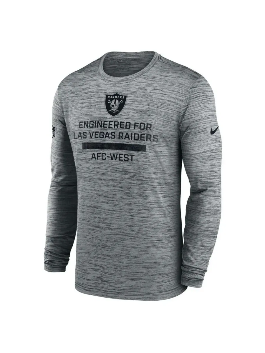 Nike Мужская серая футболка с длинным рукавом Las Vegas Raiders Sideline Velocity Performance — изображение 2 из 3, серый