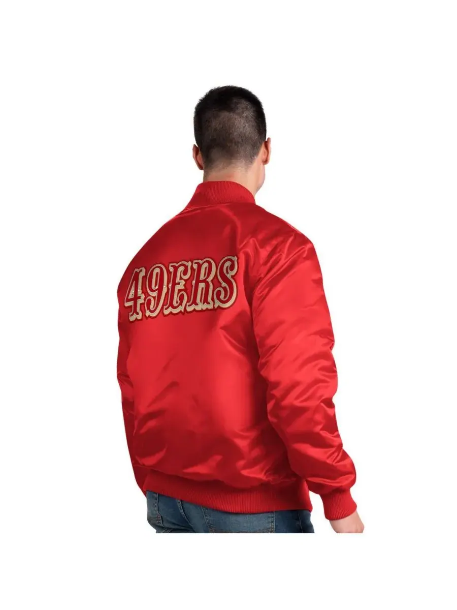 Мужская алая эксклюзивная атласная куртка-бомбер San Francisco 49ers с застежкой на все кнопки — изображение 2 из 3, алый
