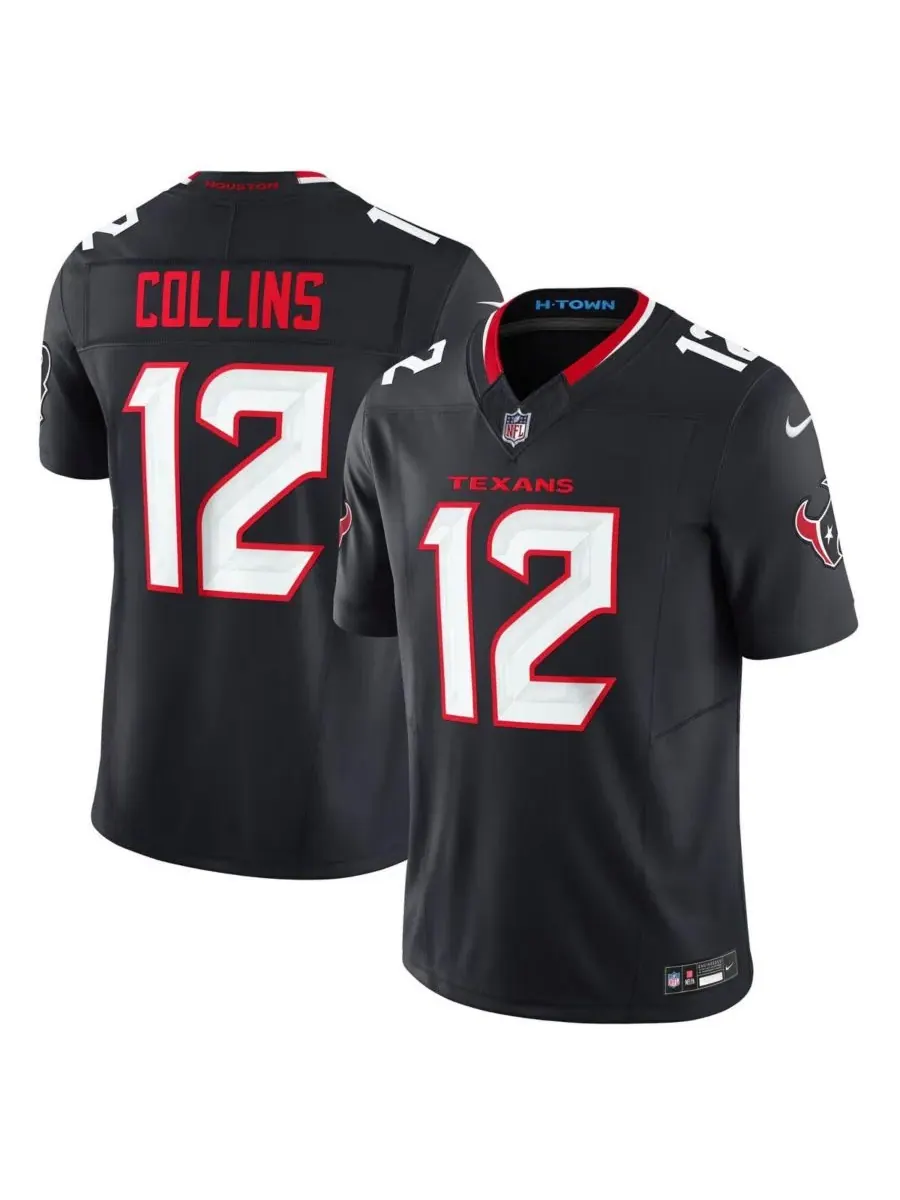 Nike Мужская футболка Nico Collins темно-синего цвета с символикой команды Houston Texans Team