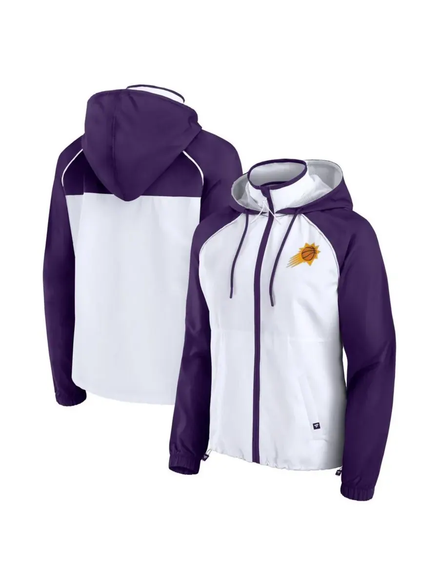 Fanatics Женская бело-фиолетовая куртка-анорак Phoenix Suns с рукавами реглан и капюшоном на молнии