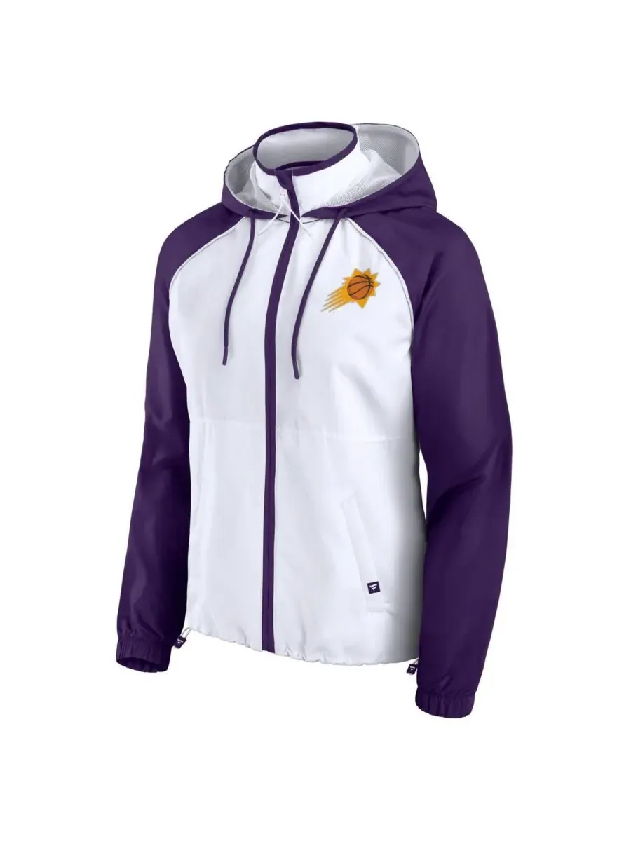Fanatics Женская бело-фиолетовая куртка-анорак Phoenix Suns с рукавами реглан и капюшоном на молнии — изображение 2 из 3