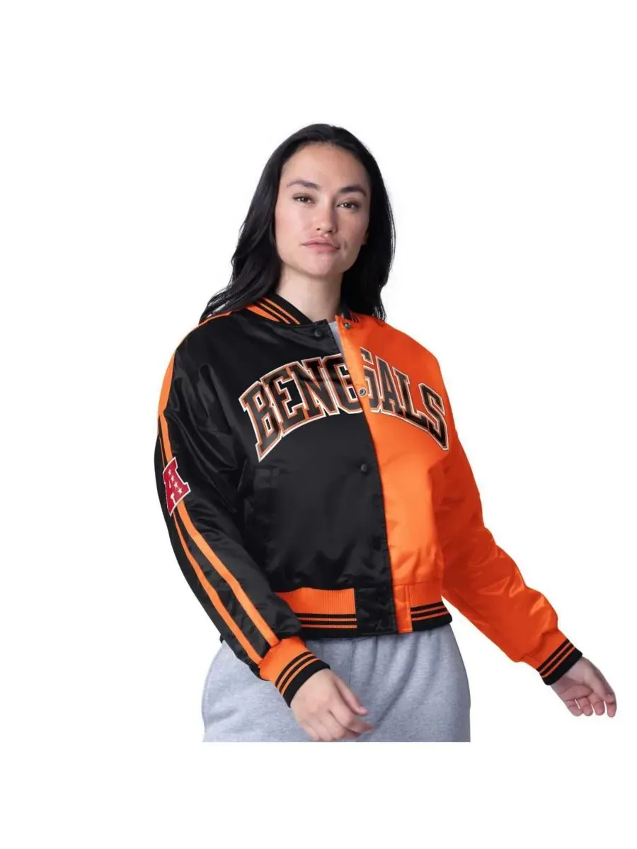 Starter Женская укороченная атласная куртка Cincinnati Bengals Zone Blitz с застежкой на кнопках