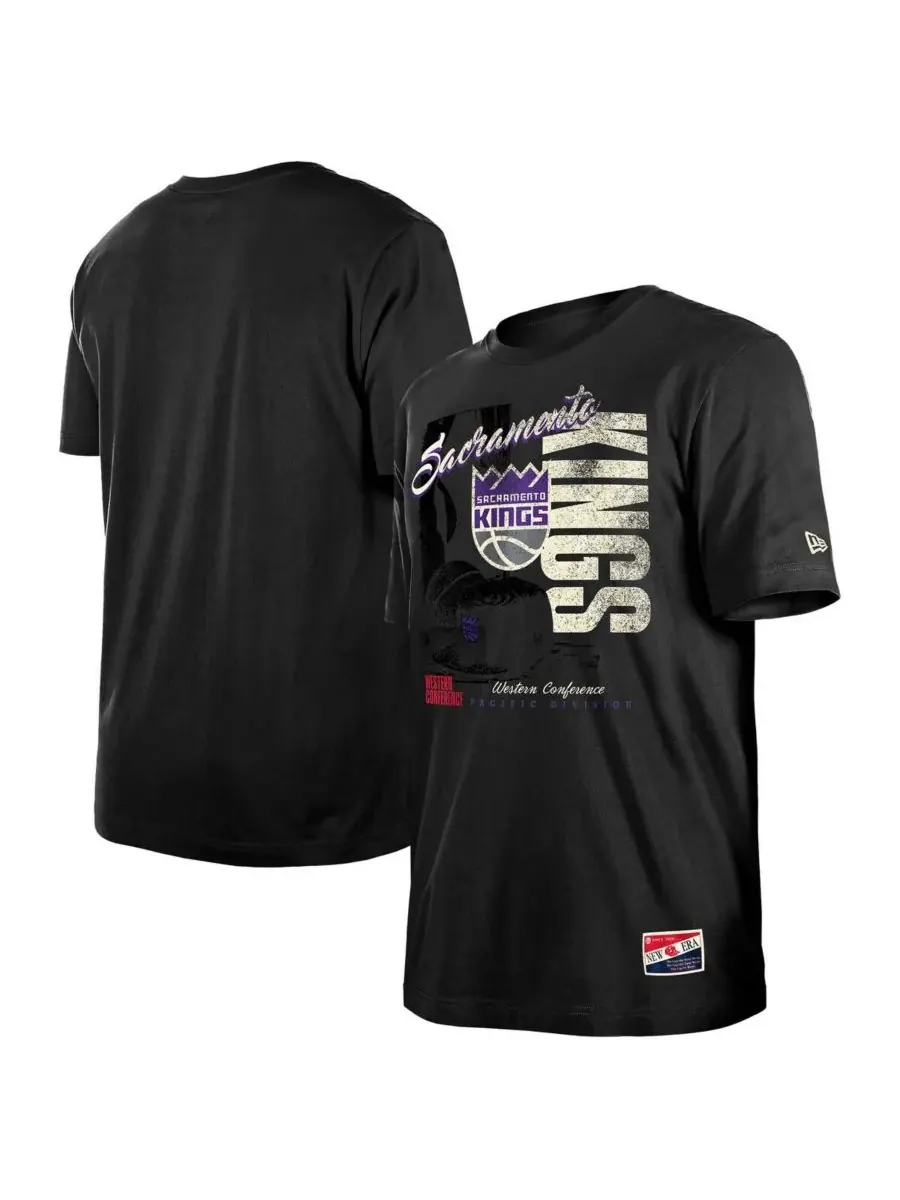 New Era Мужская черная футболка Sacramento Kings в винтажном стиле с эффектом потертости