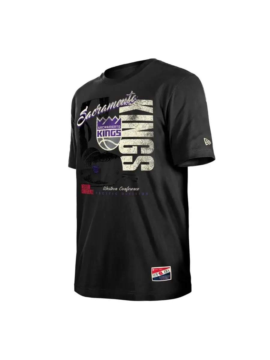 New Era Мужская черная футболка Sacramento Kings в винтажном стиле с эффектом потертости — изображение 2 из 3, черный