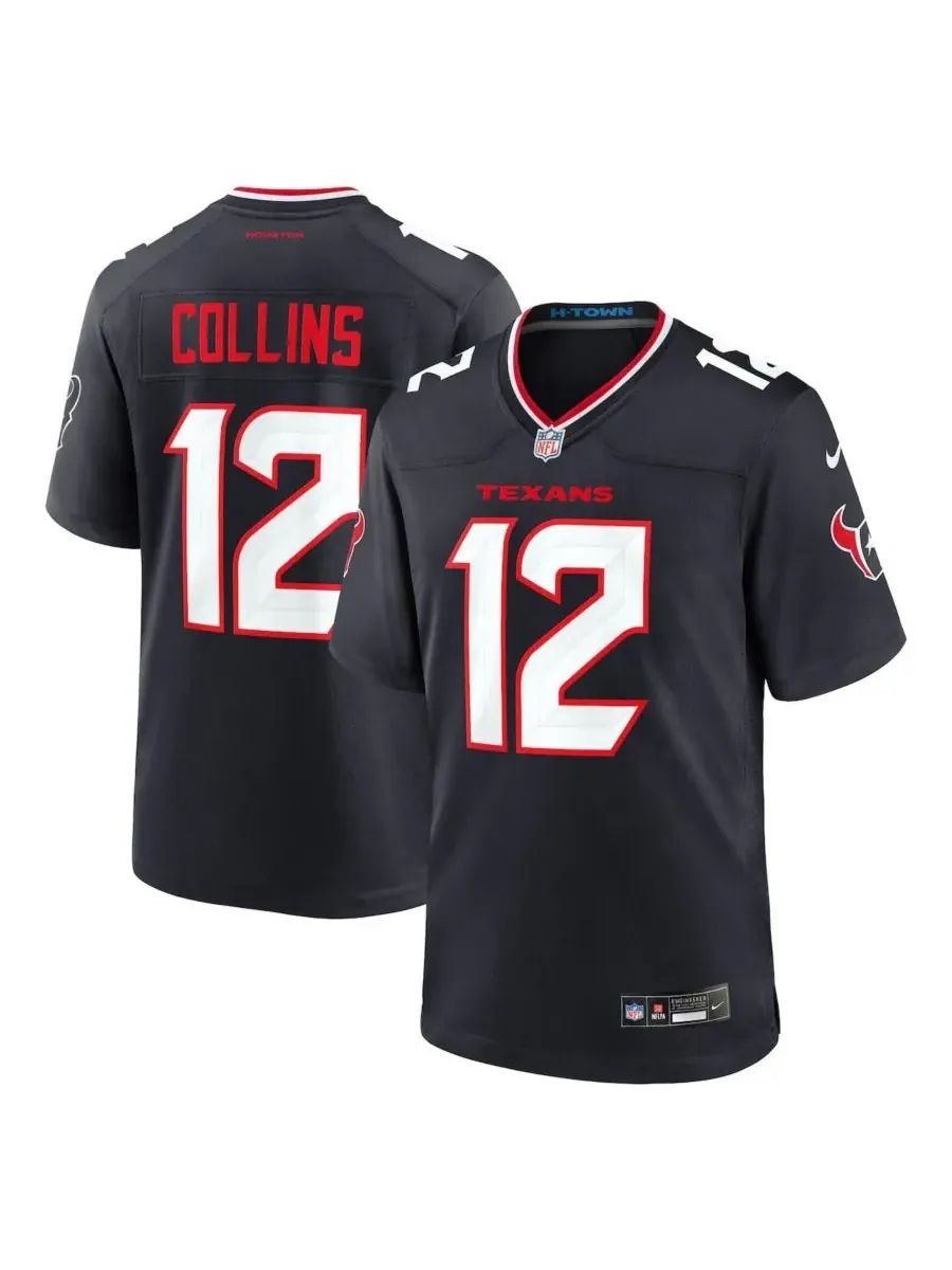 Nike Мужская игровая футболка Nico Collins темно-синего цвета с символикой команды Houston Texans