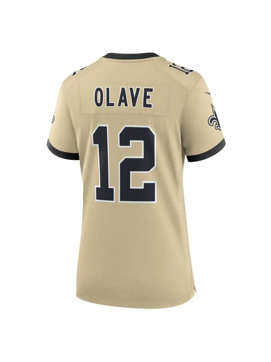 Nike Женская золотая футболка Chris Olave New Orleans Saints Gameday Golds (альтернативная игровая — изображение 2 из 3