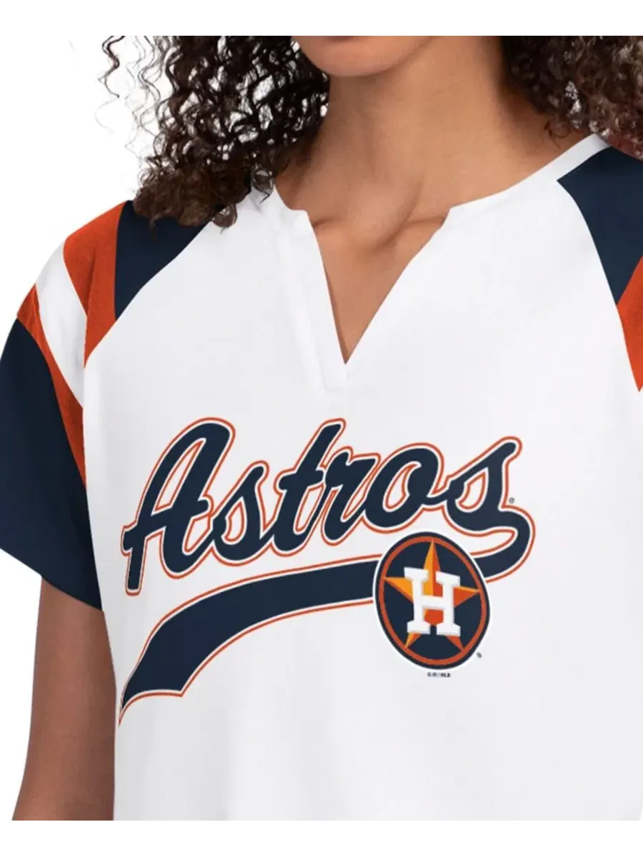 Футболка с вырезом-лодочкой Houston Astros Game On Notch Neck Raglan Starter — изображение 2 из 3, белый темно-синий