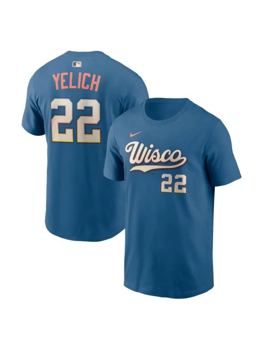 Футболка Nike Christian Yelich Mineral Blue Milwaukee Brewers 2026 City Connect