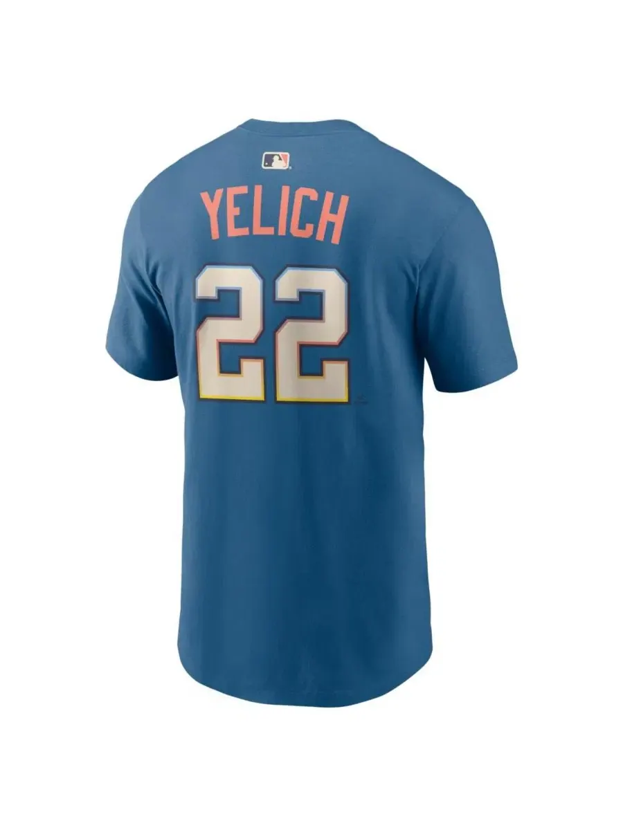 Футболка Nike Christian Yelich Mineral Blue Milwaukee Brewers 2026 City Connect — изображение 3 из 3, синий