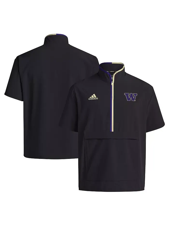 Мужская черная короткая куртка на молнии с короткими рукавами Washington Huskies 2024 Coaches