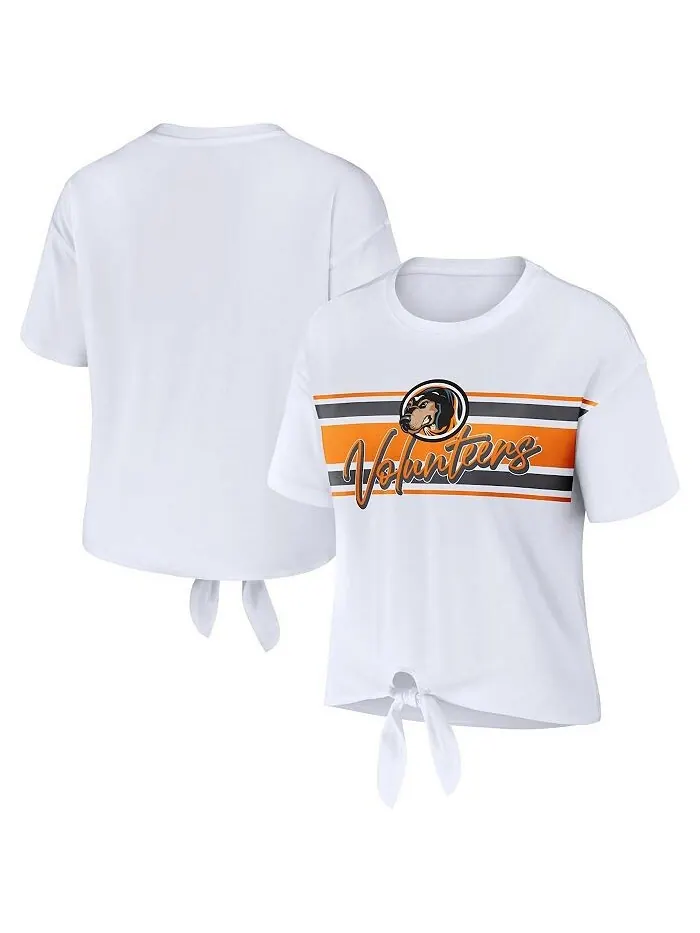 Женская белая укороченная футболка Tennessee Volunteers в полоску спереди с узлом WEAR by Erin