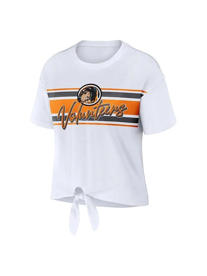 Женская белая укороченная футболка Tennessee Volunteers в полоску спереди с узлом WEAR by Erin — изображение 2 из 3, белый