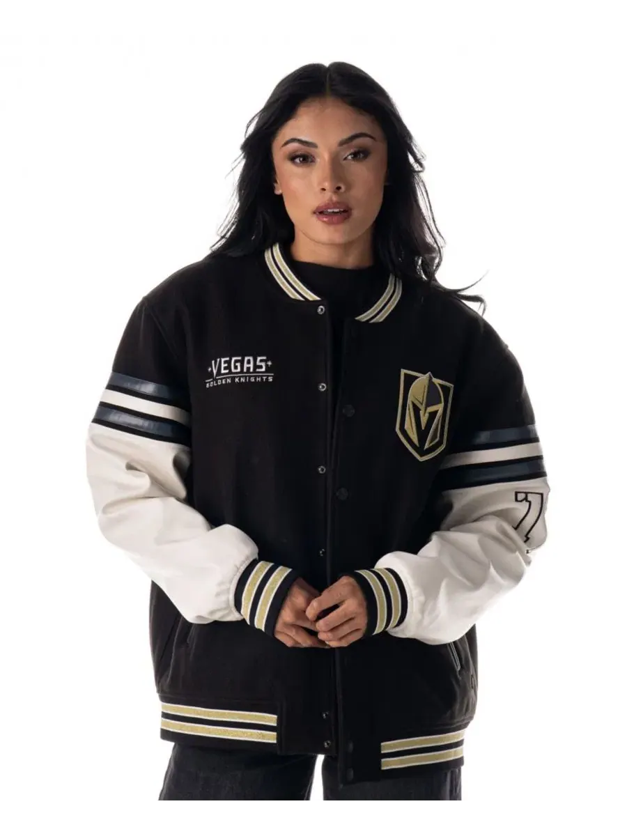 Куртка-ветровка с принтом Vegas Golden Knights, модель Drop Shoulder Full-Snap Varsity The Wild — изображение 2 из 3, черный
