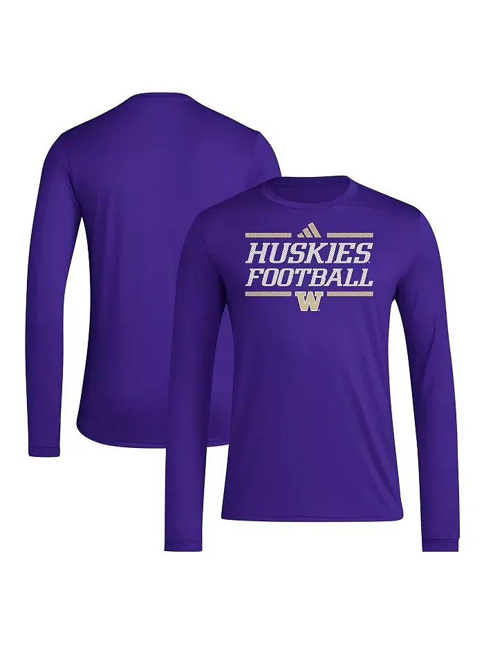 Мужская фиолетовая футболка Washington Huskies Locker Football Pre-Game с длинным рукавом AEROREADY