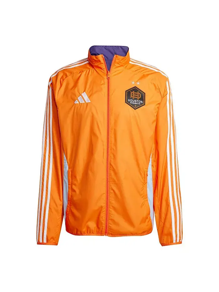 Мужская оранжево-фиолетовая реверсивная куртка на молнии Houston Dynamo FC 2025 Anthem adidas