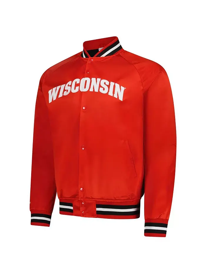 Мужская легкая атласная бейсбольная куртка на молнии Red Wisconsin Badgers с регланными рукавами — изображение 3 из 3