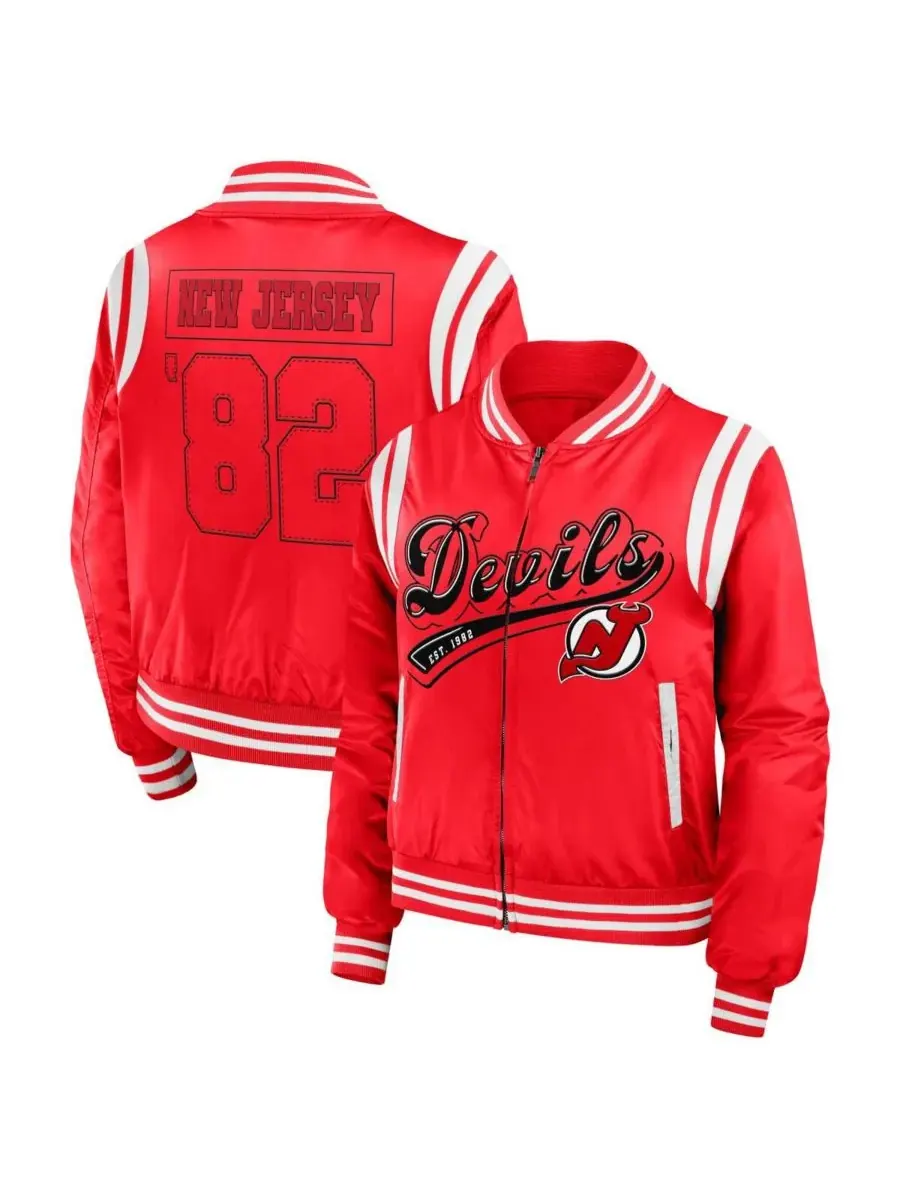 WEAR by Erin Andrews Женская красная куртка-бомбер на молнии с символикой команды New Jersey Devils