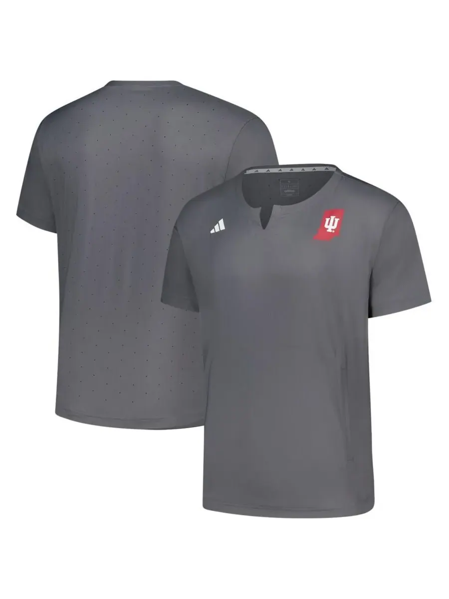 Adidas Мужская серая футболка-пуловер Indiana Hoosiers Dugout Coaches Adizero с вырезом на воротнике