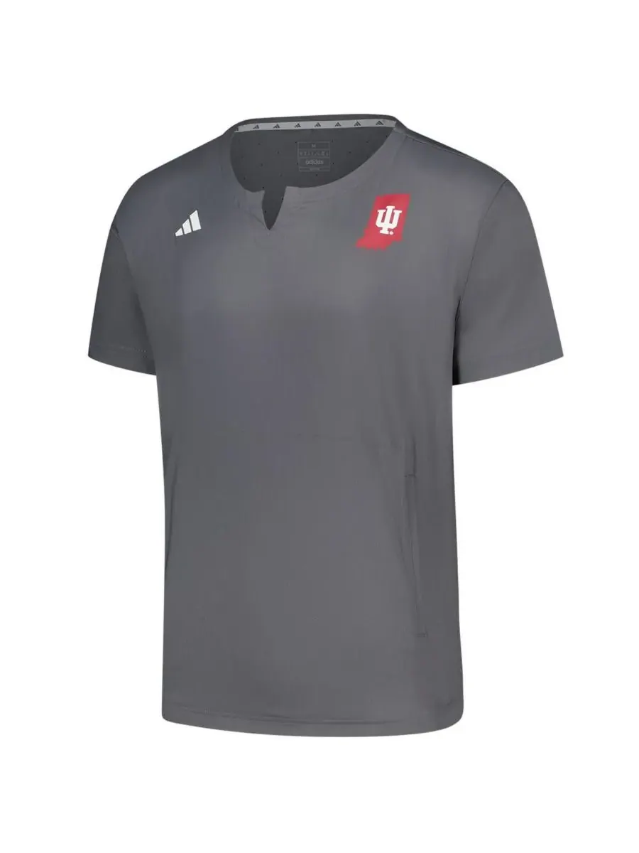 Adidas Мужская серая футболка-пуловер Indiana Hoosiers Dugout Coaches Adizero с вырезом на воротнике — изображение 2 из 3