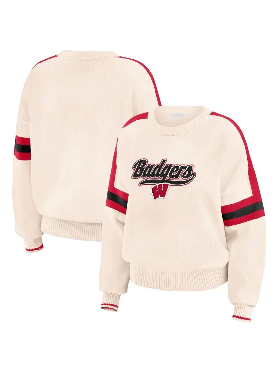 Женский свитшот-пуловер с нашивками и полосами на рукавах, модель Chenille Woven Patch Stripe
