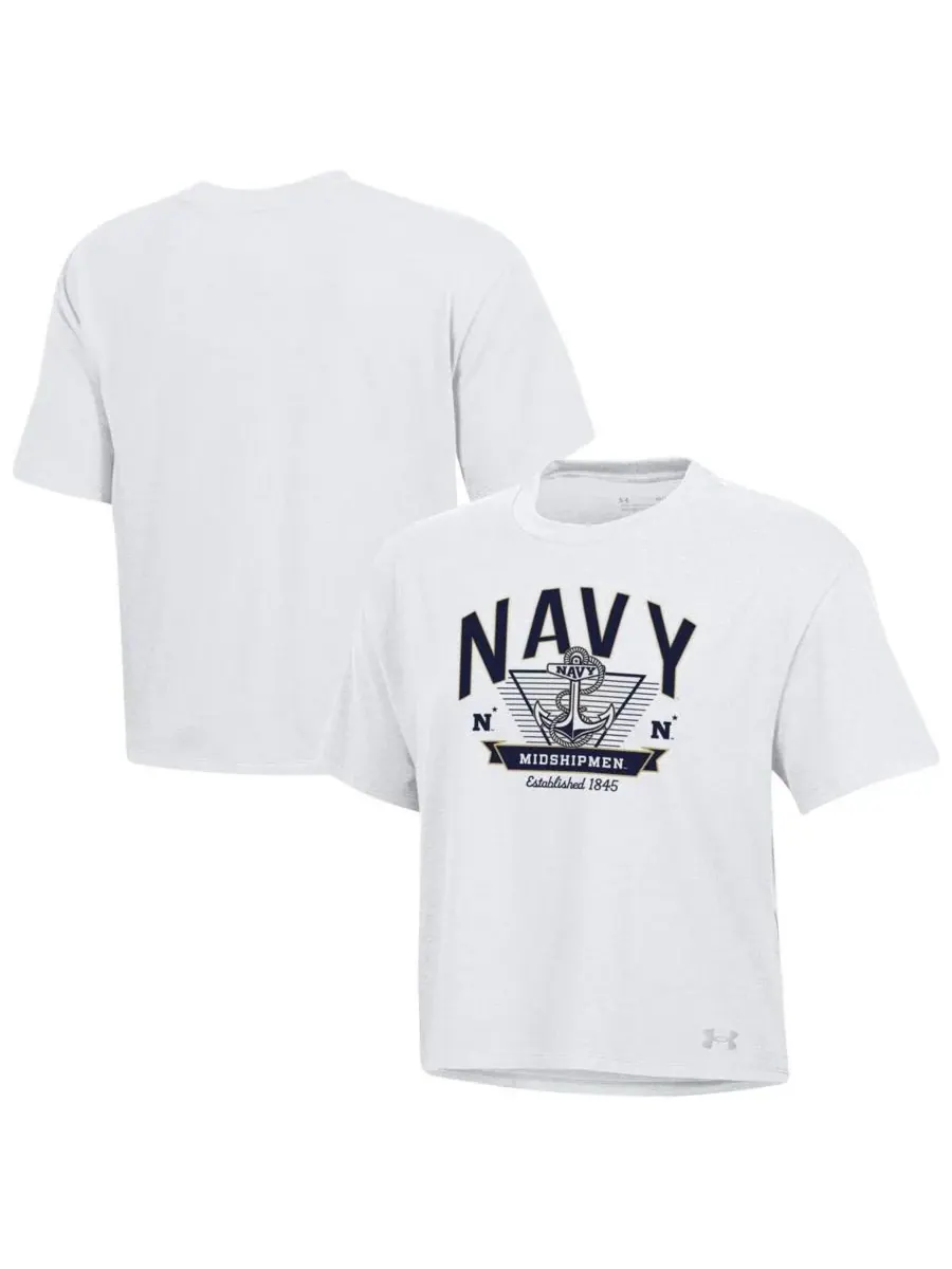 Under Armour Женская белая футболка укороченная свободного кроя Midshipmen Essentials Icon