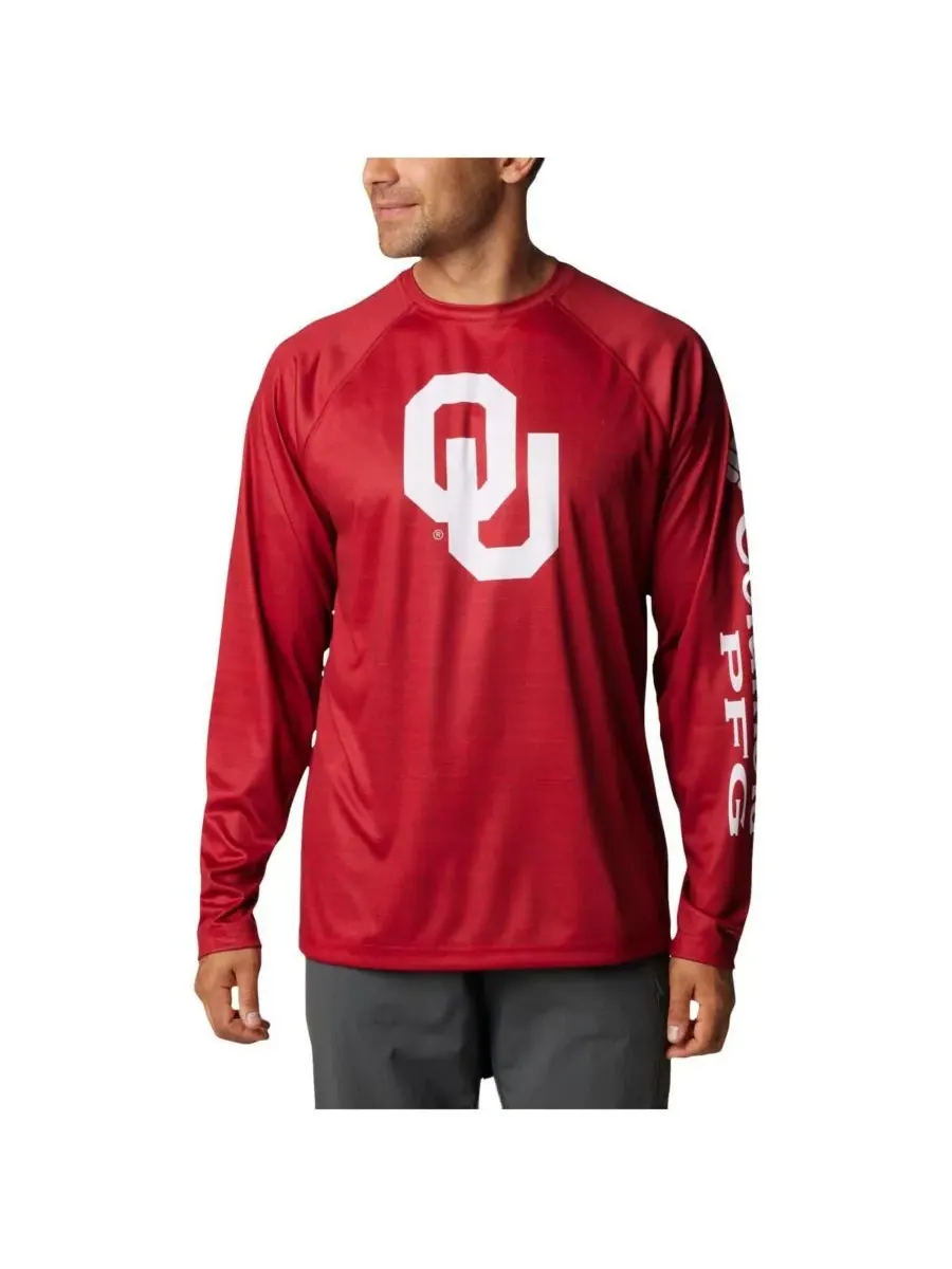 Columbia Мужская футболка с длинным рукавом реглан цвета малиновой команды Oklahoma Sooners от PFG