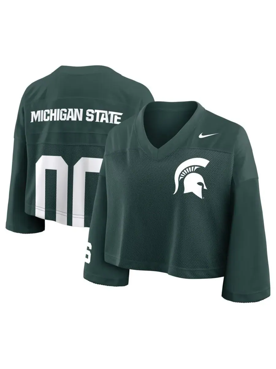 Nike Женская зеленая укороченная сетчатая футболка с символикой команды Michigan State Spartans