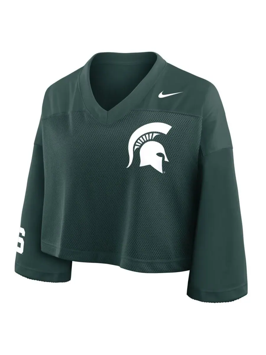 Nike Женская зеленая укороченная сетчатая футболка с символикой команды Michigan State Spartans — изображение 2 из 3, зеленый