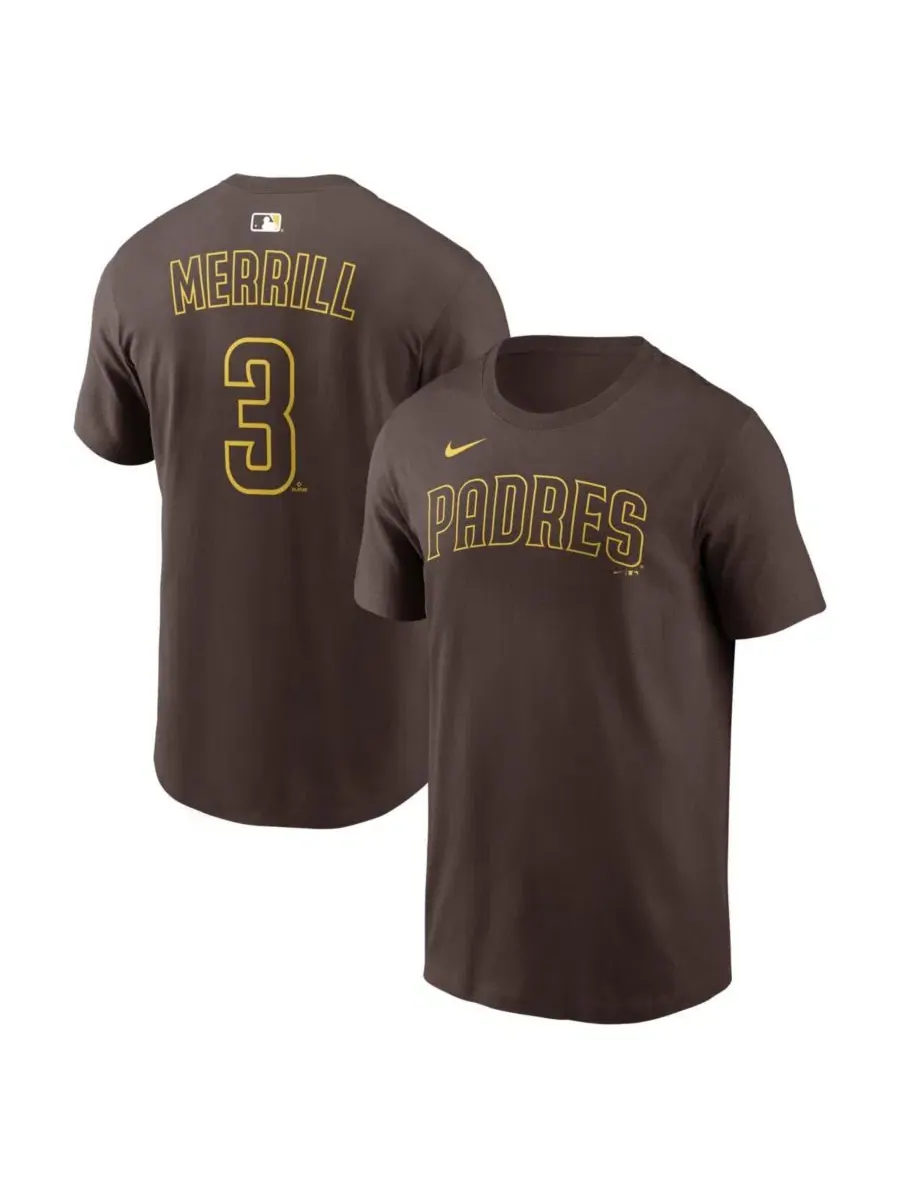Мужская футболка Jackson Merrill Brown San Diego Padres с фамилией и номером игрока Nike