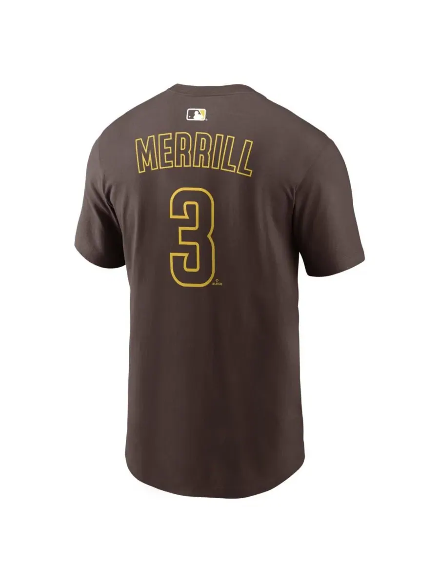 Мужская футболка Jackson Merrill Brown San Diego Padres с фамилией и номером игрока Nike — изображение 3 из 3, коричневый