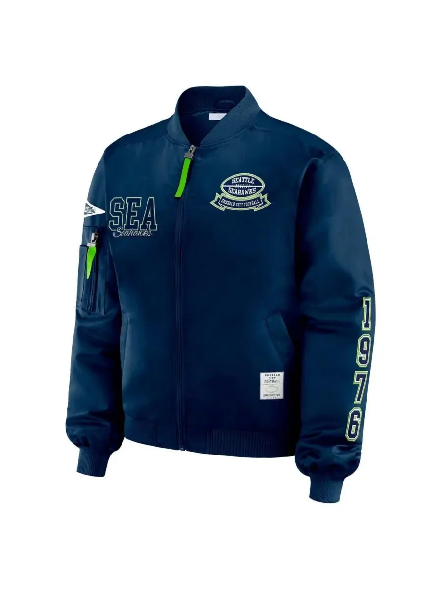 Женская куртка-бомбер с принтом Seattle Seahawks WEAR by Erin Andrews — изображение 2 из 4, темно-синий