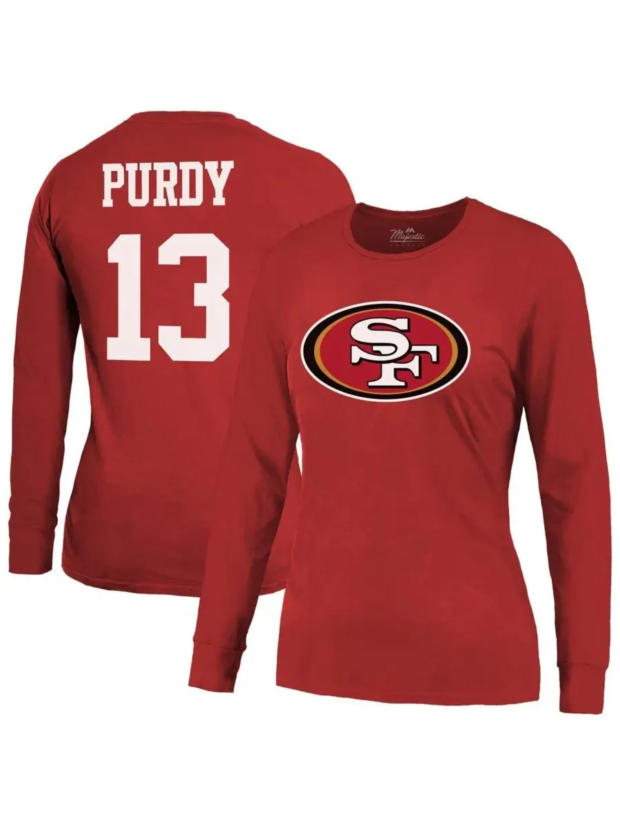 Женская футболка с длинным рукавом Brock Purdy Scarlet San Francisco 49ers с именем и номером
