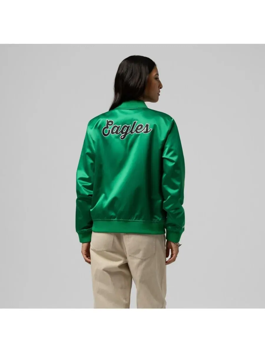 Mitchell & Ness Женская атласная куртка ярко-зеленого цвета с логотипом Philadelphia Eagles — изображение 5 из 5, зеленый