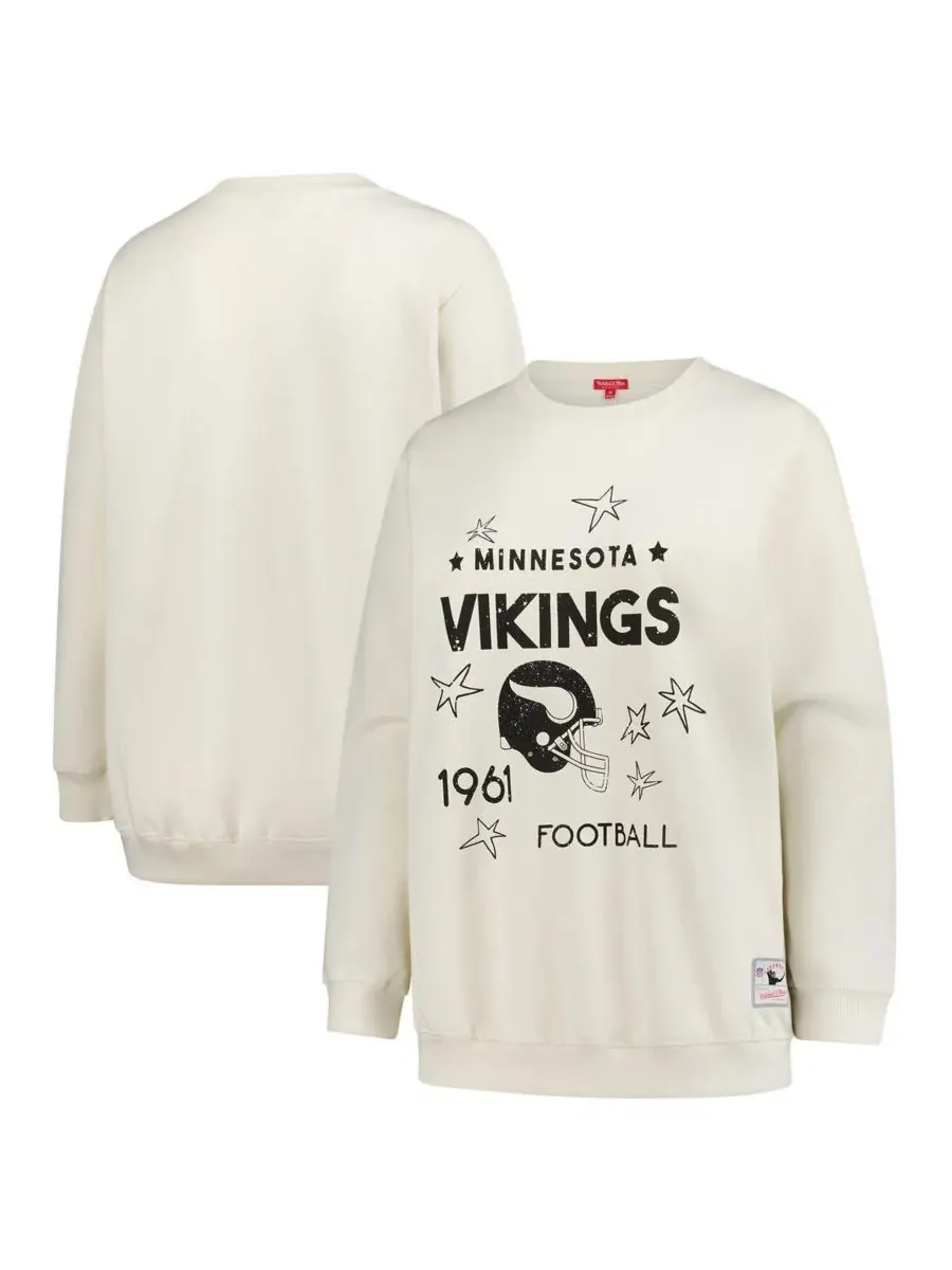 Mitchell & Ness Женская кремовая толстовка больших размеров Minnesota Vikings с изображением