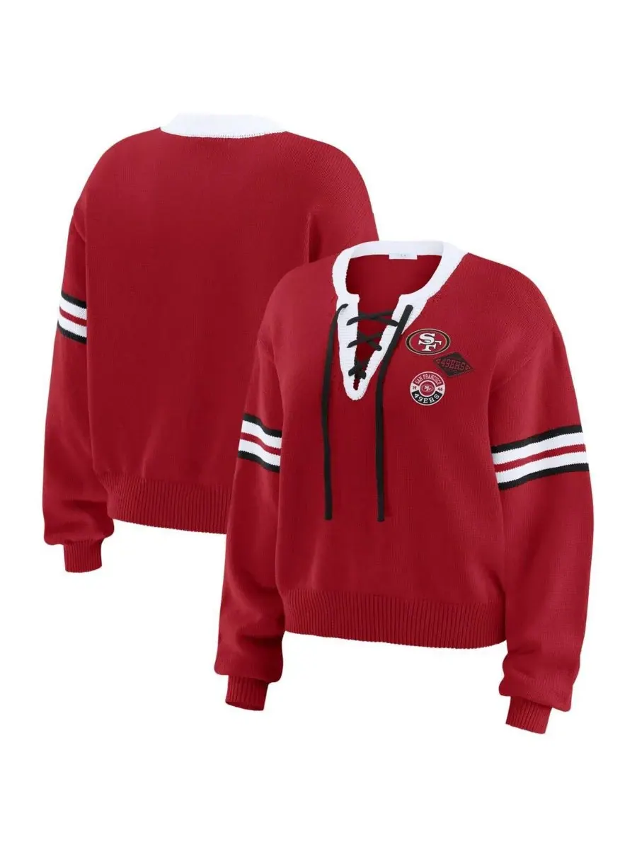 Женская алая толстовка на шнуровке с символикой команды San Francisco 49ers WEAR by Erin Andrews