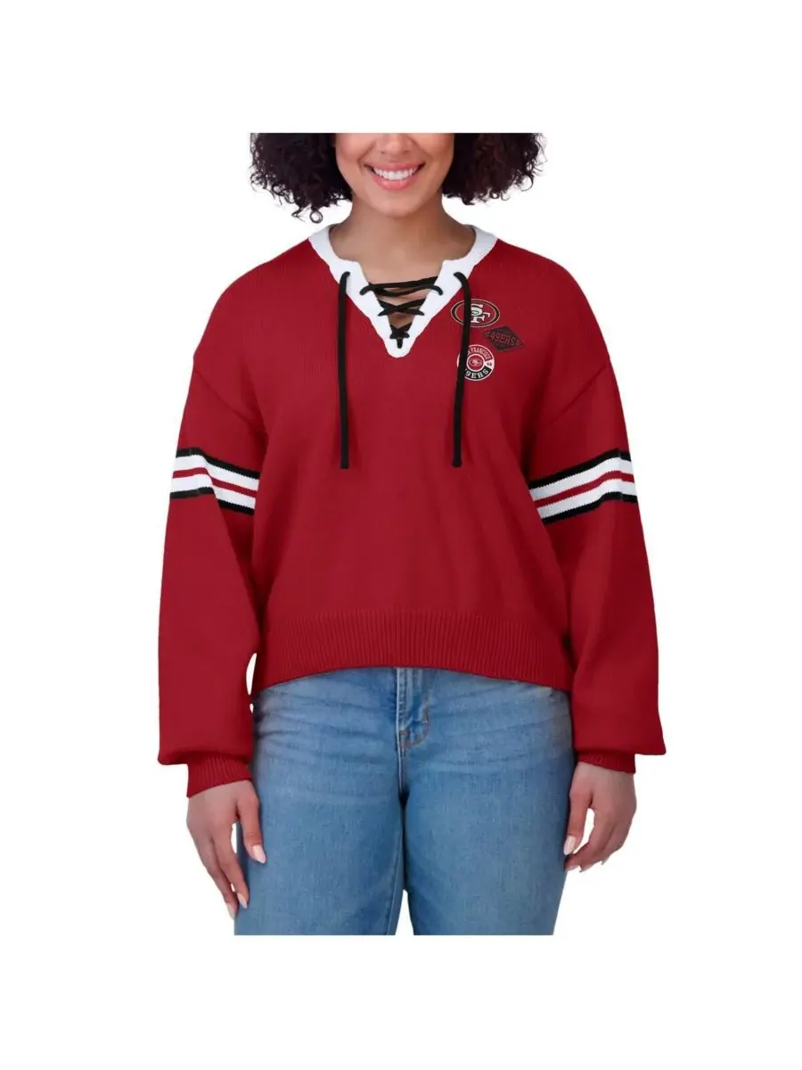 Женская алая толстовка на шнуровке с символикой команды San Francisco 49ers WEAR by Erin Andrews — изображение 4 из 4, алый