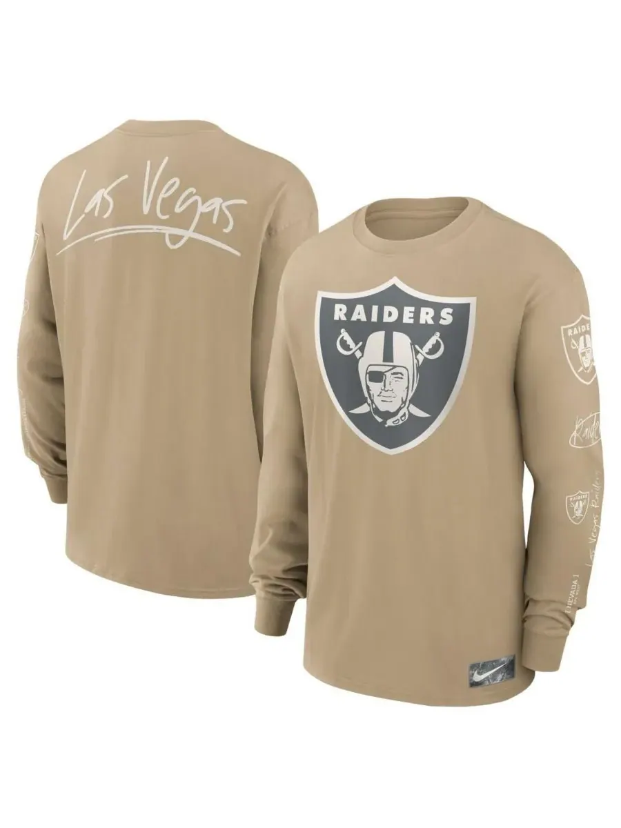 Nike Мужская футболка с длинным рукавом Las Vegas Raiders Essential Statement Max90 бежевого цвета