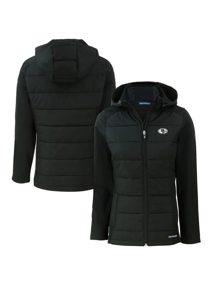 Cutter & Buck Женская черная куртка-худи на молнии San Francisco 49ers Evoke Hybrid Eco Softshell