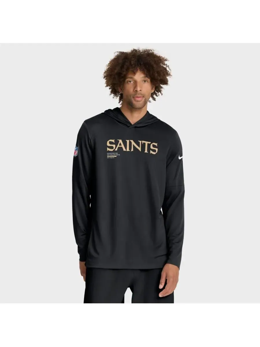 Nike Мужская черная толстовка с длинными рукавами New Orleans Saints Sideline Pure Fury Dri-FIT
