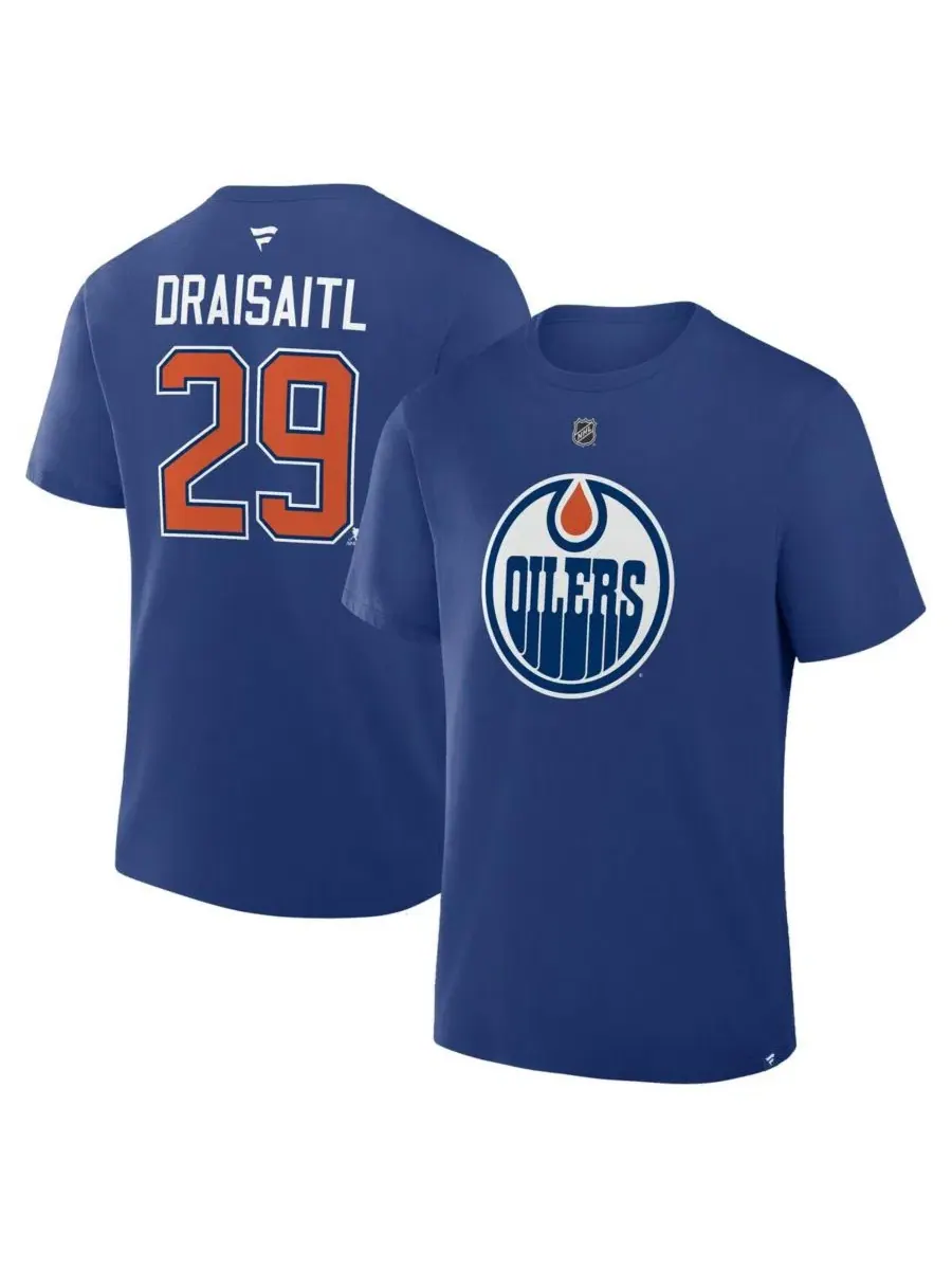 Мужская футболка Leon Draisaitl Royal Edmonton Oilers Authentic Stack с именем и номером Fanatics